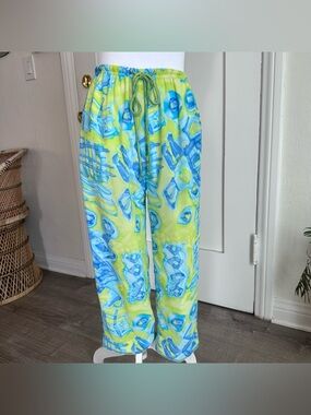 Nino Wong California Blue Green Abstract Mesh Pants Made in USA Size: S